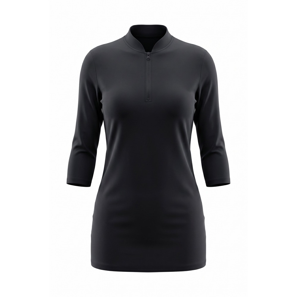 Soneven Women Black Quarter Zip Mock Neck 3/4 Sleeve Athletic Golf Top‎ 2XL